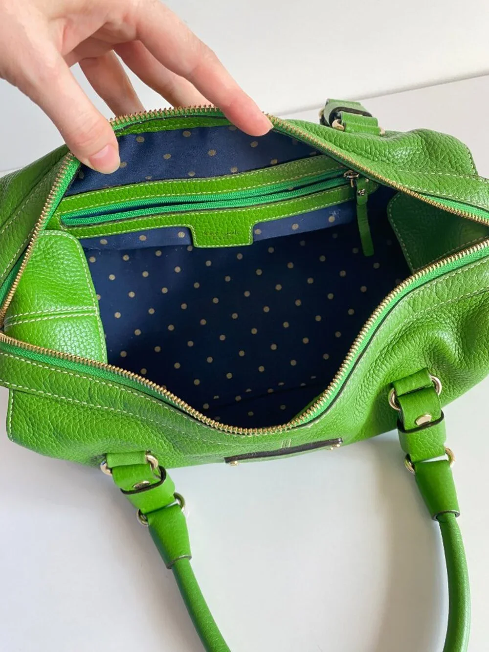 Kate Spade New York Green Leather Satchel Handbag Silver Hardware Y2K Vintage